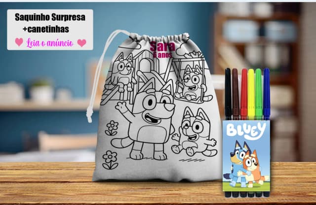 Saquinho Surpresa pinte e lave com Canetinha do Bluey e Bingo