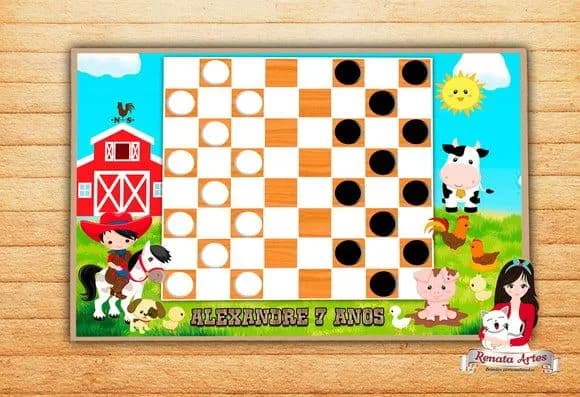 Jogo de Damas Personalizado Fazendinha
