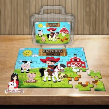 Quebra Cabeça Personalizado na Maleta a Fazendinha