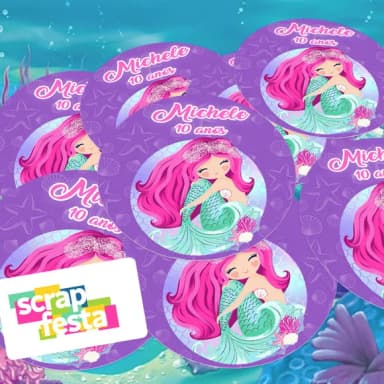 Adesivo 5 cm Redondo Personalizado Festa Sereia