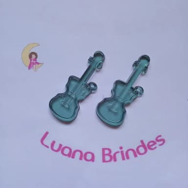 Guitarra Pingente Transparente Acrilico 5cm Pct 16 Unidades
