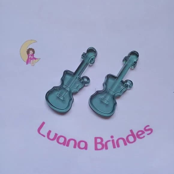 Guitarra Pingente Transparente Acrilico 5cm Pct 16 Unidades