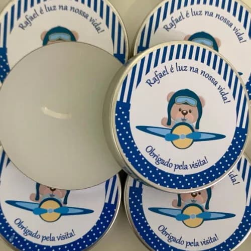 Lembrancinha Maternidade vela aromática Ursinho aviador