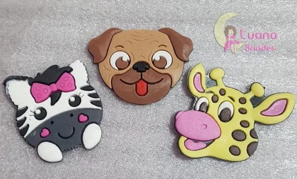 Apliques Carinhas de Animais de Borracha - Pct C/6 Unid