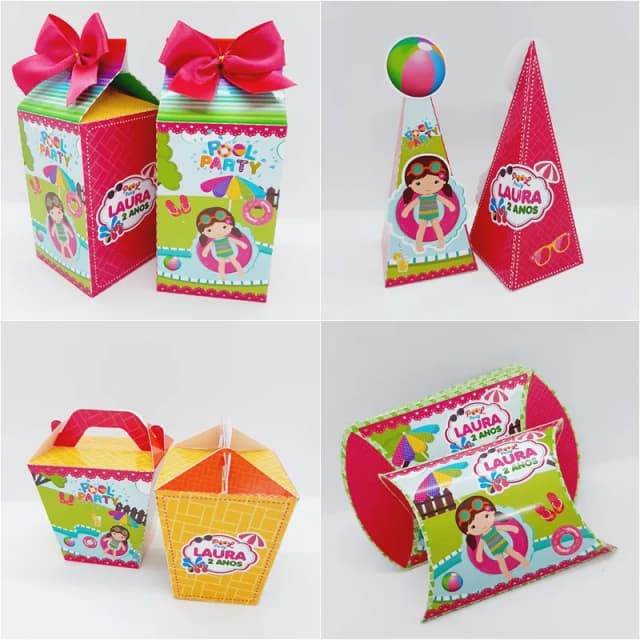 PEGUE E MONTE - Kit Festa POOL PARTY MENINA - Decoração de Festa - Caixinhas Personalizadas