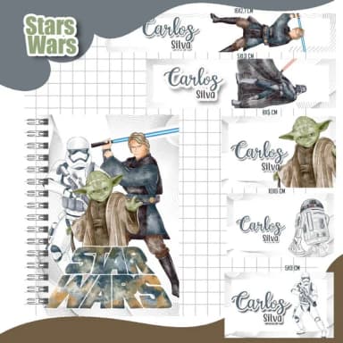 Caderno + Etiquetas + Tag Personalizada + Lápis (star Wars )