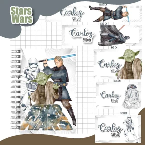 Caderno + Etiquetas + Tag Personalizada + Lápis (star Wars )
