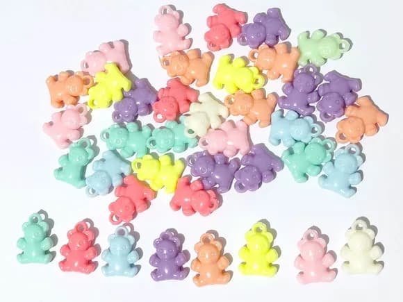 Pingente Ursinho Colorido Acrílico 2cm Pacote com 25 Unidade
