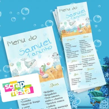 Menu Cardápio Personalizado Festa Fundo do Mar Aquarela