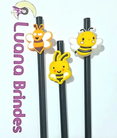 Lápis C/ponteira Abelhas Emborrachado 3cm Pacotes C/6 Peças