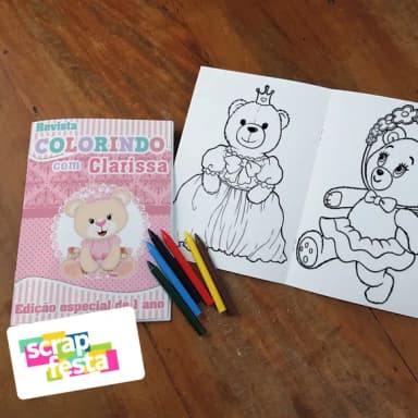 Revista Colorir + Giz de Cera Festa Ursa Princesa