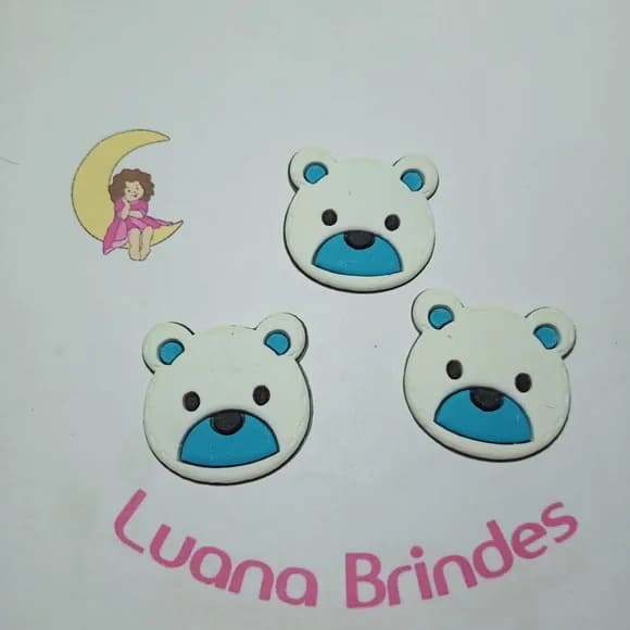 Aplique Cabeça Urso Branca e Azul Emborrachado 3,5cm 6 Unids