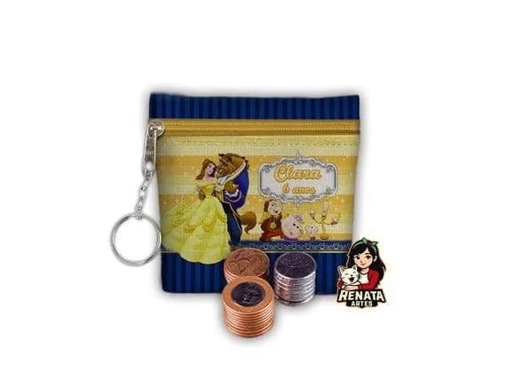 Chaveiro Porta Moedas Personalizado a Bela e a Fera
