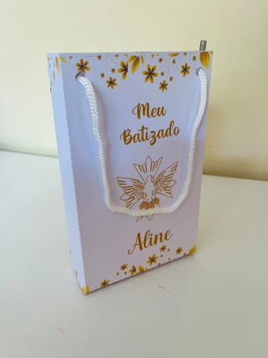 20 Sacolinha Personalizada Batizado Espírito Santo com Nome | Lembrancinha Batizado15cm