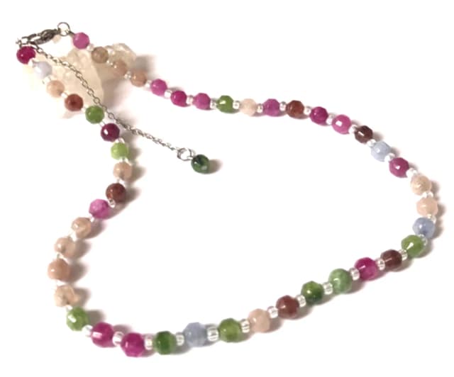 Choker Colar Jade Multicolor facetada com Inox e Cristais
