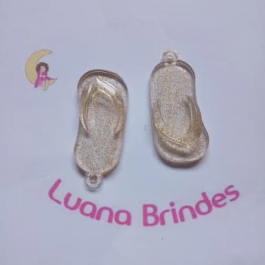 Chinelo Pingente Creme Gliter Acrilico 5cm Pct 12 Unidades