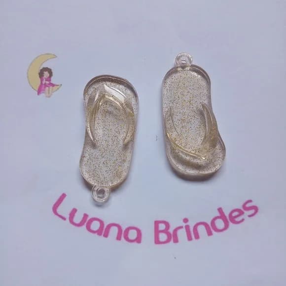 Chinelo Pingente Creme Gliter Acrilico 5cm Pct 12 Unidades