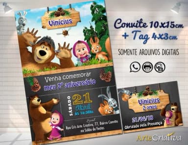 CONVITE DIGITAL C/TAG Marsha e o Urso Chalk Menino