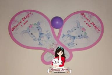 Raquetes de Ping Pong Personalizada Tema Elefantinha Rosa