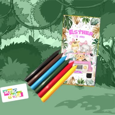 Caixinha Giz de Cera 6 Cores Personalizado Safari Aquarela
