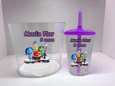 Kit Balde de Pipoca acrilico + Copo twister Personalizado Divertidamente