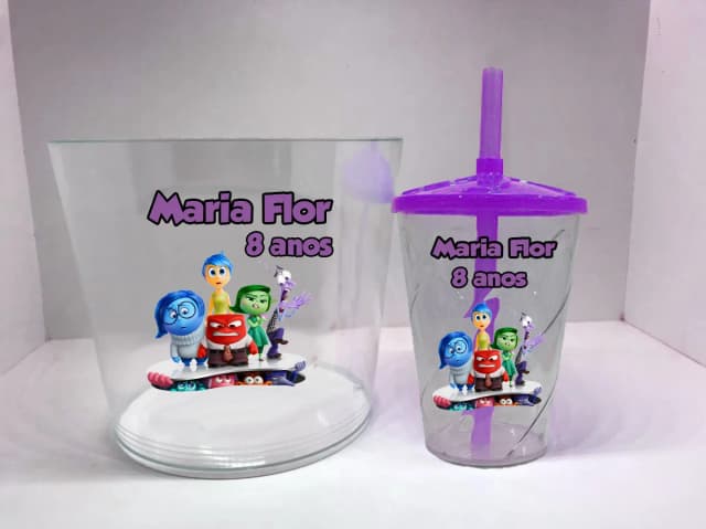 Kit Balde de Pipoca acrilico + Copo twister Personalizado Divertidamente