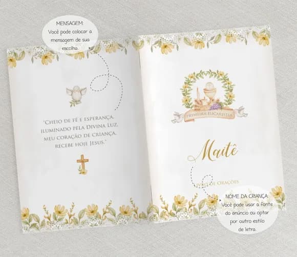 Lembrança Comunhão Livro Orações - Divino Floral Amarelo