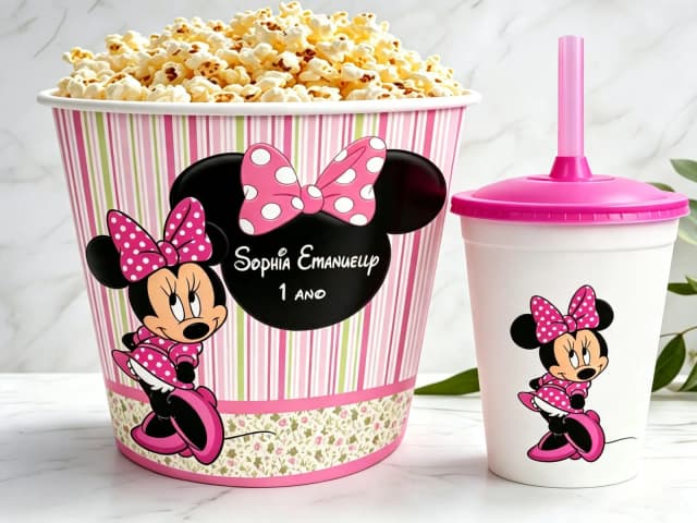 Kit Balde e Copo Twister personalizado da Minnie Rosa