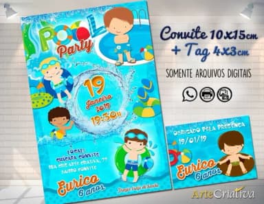 CONVITE DIGITAL C/TAG Pool Party Menino