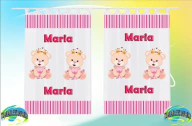 Cortina Personalizada Ursinha Princesa Coroa Realeza