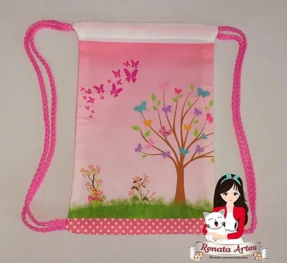 Mochila de Tecido Personalizada Jardim Borboletas Rosa