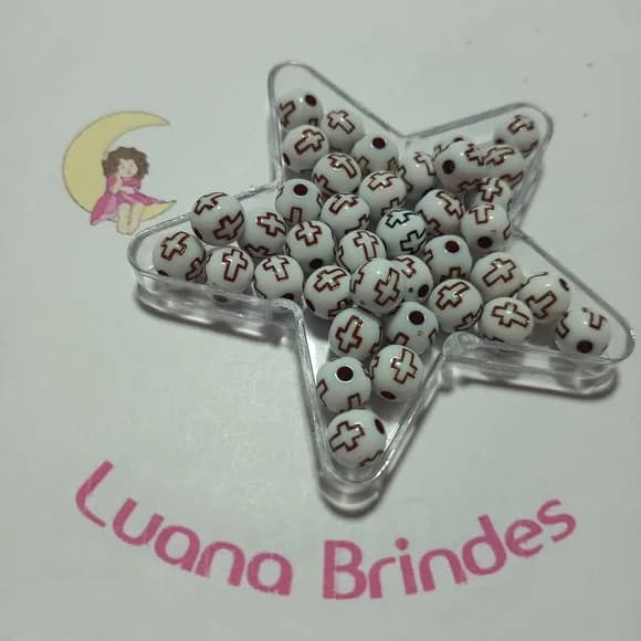 Bolinha Branca com Cruz Marrom 8mm Pct 100 Unidades