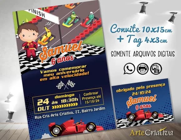 Convite Digital C/tag Corrida Fórmula 1