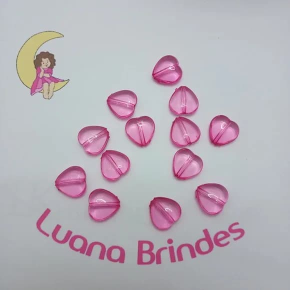 Coração Passante Pink Acrilico 14mm Pct 30 Unidades
