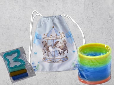 Kit Mochilinha + Mini Massinha de modelar e Mola Maluca Carrossel