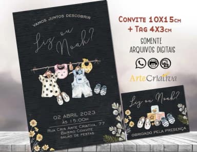 Convite Digital C/tag Chá de Bebê Revelação Boho 3
