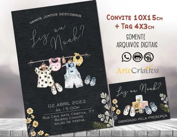 Convite Digital C/tag Chá de Bebê Revelação Boho 3