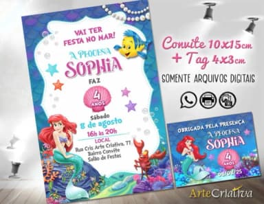 Convite Digital C/tag Pequena Sereia Ariel 3