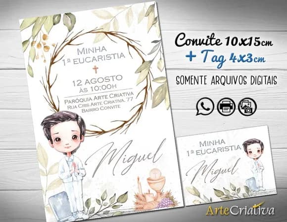 Convite Digital C/tag Primeira Comunhão Menino 3