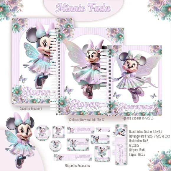 Caderno + Etiquetas + Tag Personalizada + Lápis