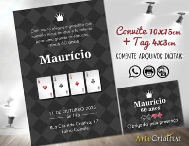 Convite Digital C/tag Baralho Cassino