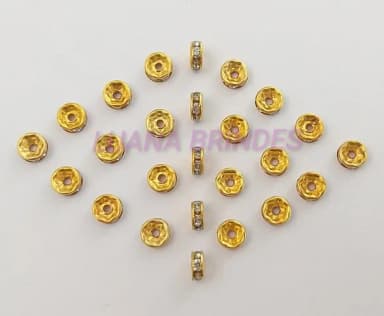 Rondela de Metal Dourado com Strass - 8mm - pct com 25 unid