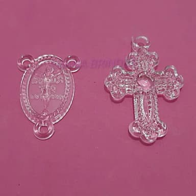 Kit Terço Crucifixo Trabalhado e Cruz de Acrilico Pct 5 Kits