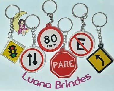 Chaveiro Placa de Transito Acrílico 4cm Pct 60 Unidades
