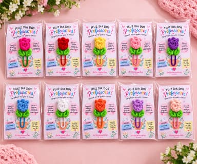 Kit 10 Lembrancinhas Dia dos Professores | Clip Tulipa com Card