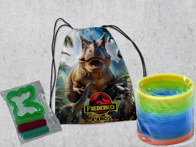 Kit Mochilinha + Mini Massinha de modelar e Mola Maluca Dinossuaros