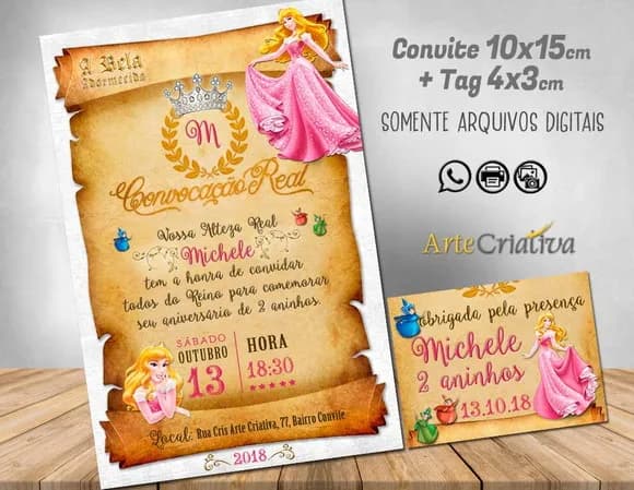 CONVITE DIGITAL C/TAG Pergaminho A Bela Adormecida