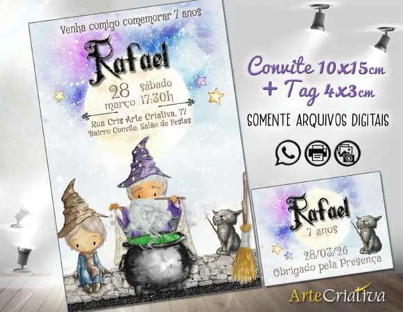 Convite Digital C/tag Mago Merlin Menino 2