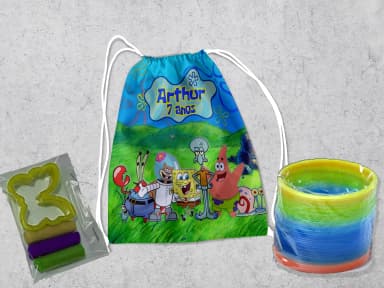 Kit Mochilinha + Mini Massinha de modelar e Mola Maluca Bob Esponja