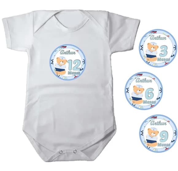 Kit de Adesivo Mêsversário Urso Marinheiro Nomes